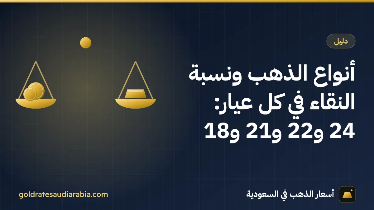 أنواع الذهب ونسبة النقاء في كل عيار: 24 و22 و21 و18